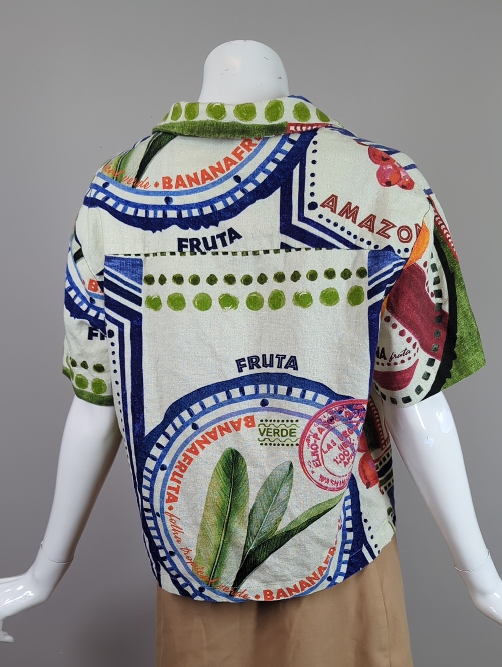 Rachel Zoe Linen Blend Short Sleeve Button Blouse Coconut Tropical Vacation S - Picture 8 of 8